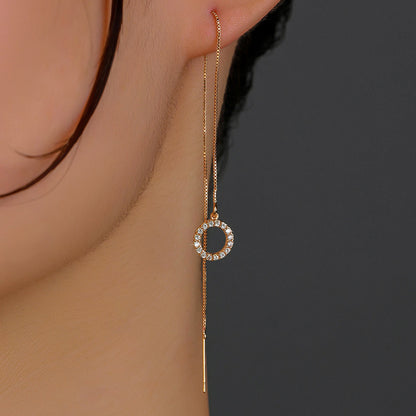 Gold Circle Long Tassel Ear Wire Jewelry dealsniper-net