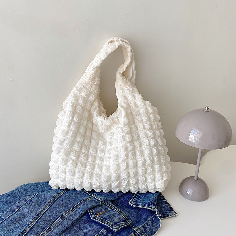 Cute Pleated Puff Shouder Bag Women Large-capacity Cloud Armpit Bag Winter Fashion Handbags Girls Women DealSniper.net Beige