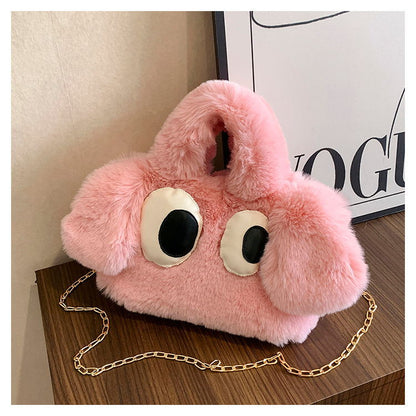 Cute Cartoon Big Eyes Dog Plush Bags For Women Women Gym From House Pink