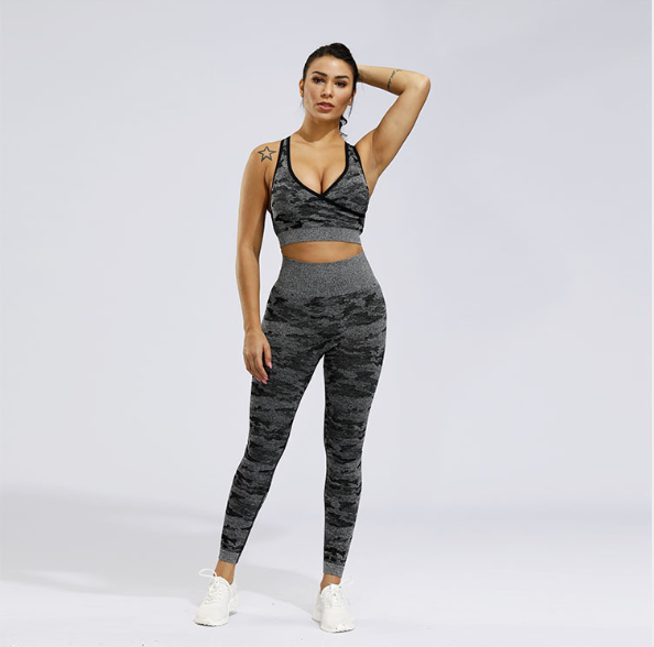 Camouflage yoga pants Women dealsniper-net Black set L