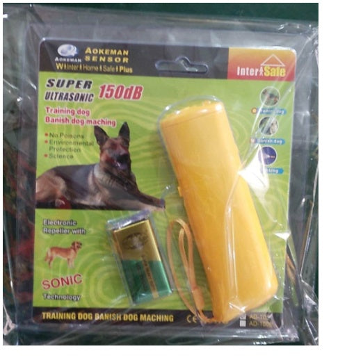 3-in-1 Anti Barking Dog Training Device Ultrasonic Dog Training Repeller LED Flashlight Pets dealsniper-net Yellow with Packaging bag