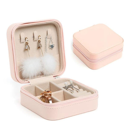 Creative travel portable jewelry box earrings earrings jewelry storage box leather small jewelry bag Jewelry dealsniper-net Light pink