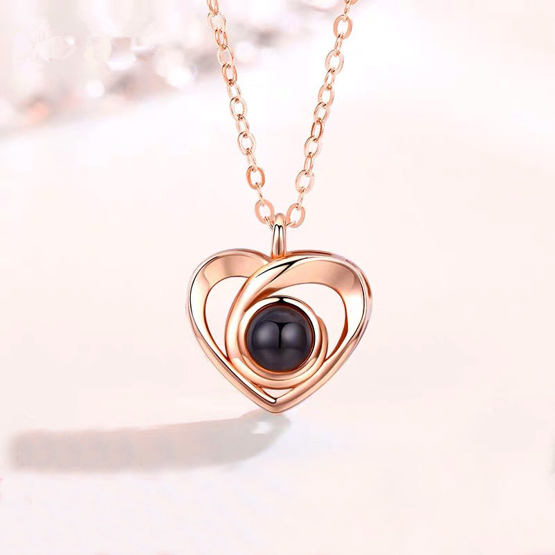 S925 Silver Romantic Photo Projection Necklace Heart