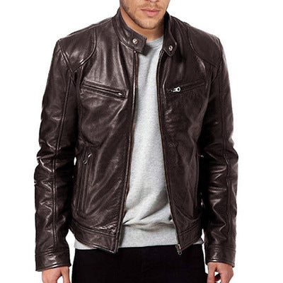 PU Leather Jacket Slim Leather Jacket Men dealsniper-net Brown 3XL