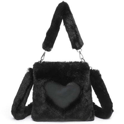 Women Fluffy Shoulder Bag Top-handle Bag Handbag Women dealsniper-net Black 22x22x4CM