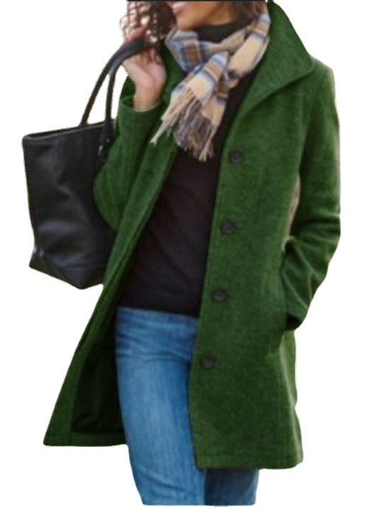 Winter Single-breasted Lapel Coat Fashion Commuter Women null Green 2XL
