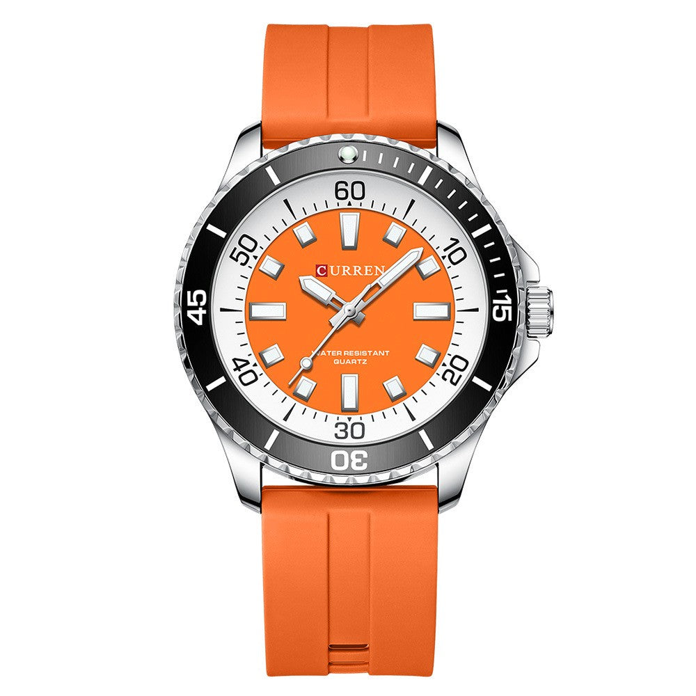 Men's Sports Tape Large Dial Simple Quartz Watch Jewelry DealSniper.net Silver Orange