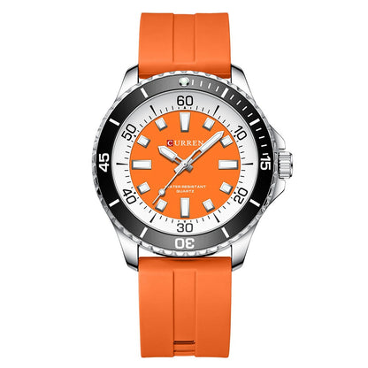 Men's Sports Tape Large Dial Simple Quartz Watch Jewelry DealSniper.net Silver Orange