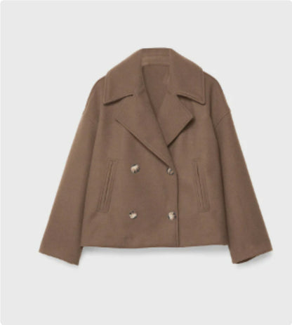 Ins Double-breasted Lapel Blazer Jacket Fashion Loose Woolen Women null Brown 2XL