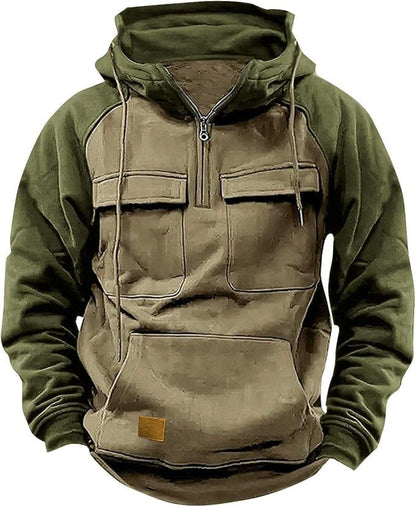 Fall Winter Retro Cargo Hoodies Men's Half Zipper Sweatshirts Men null Camel 3XL