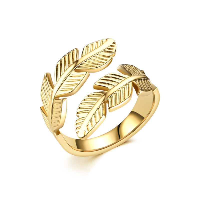 Feather Ring Open Titanium Steel Ring Gold And Silver Color Jewelry dealsniper-net Gold Adjustable Opening