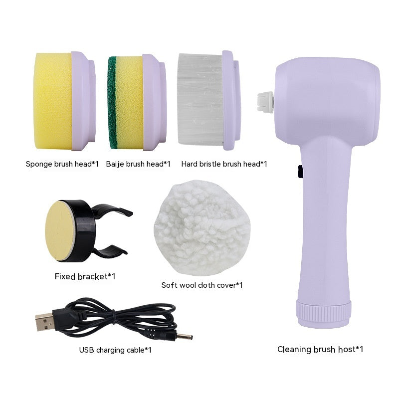 Electric Cleaning Brush 4 In 1 Spinning Scrubber Handheld Kitchen dealsniper-net JM12 Purple