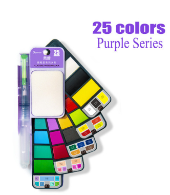 Solid Watercolor Paint Set With Water Brush Pen Hobby dealsniper-net 25 colors purple series