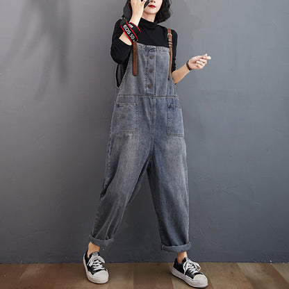 Women's Loose-washed Nine-point Denim Overalls Women dealsniper-net