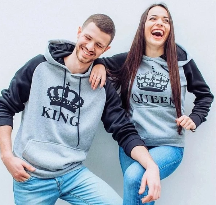 Printed Hooded Couple Sweatshirt Women dealsniper-net King2XL Queen M Grey