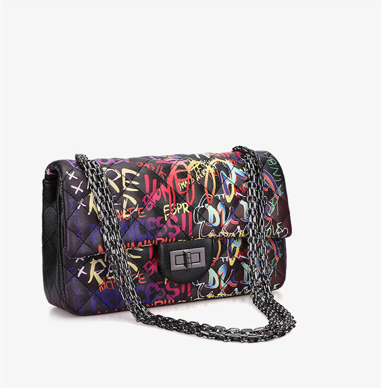 Graffiti alphabet rhombus chain bag Women DealSniper.net