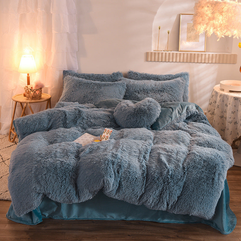 Luxury Thick Fleece Duvet Cover Winter Warm Bed Quilt Cover House dealsniper-net Light Blue 1.5M