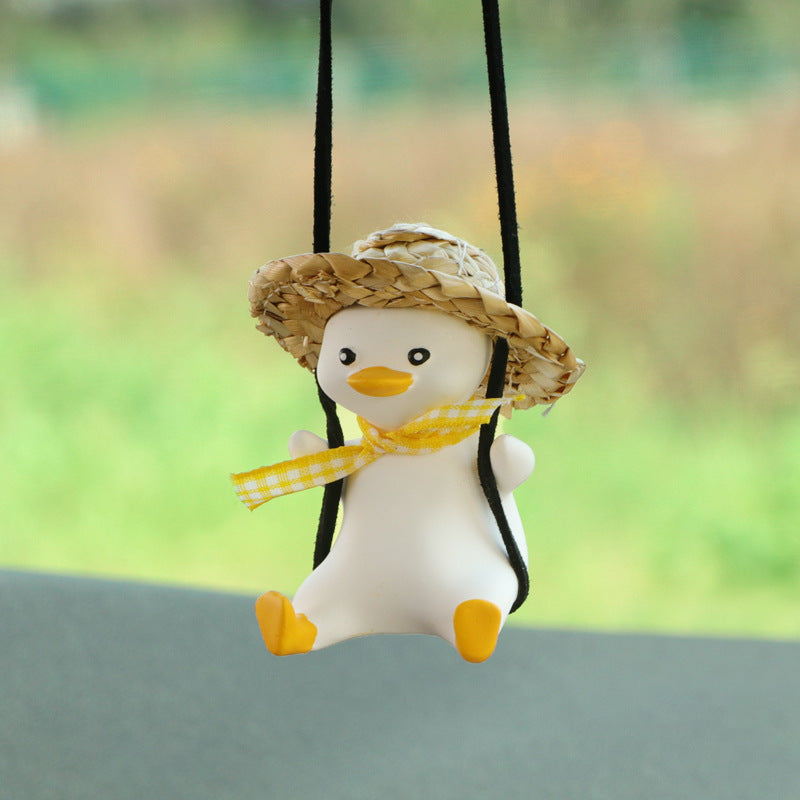 Car Pendant Cute Anime Little Duck Swing Auto Rearview Mirror Vehicle dealsniper-net Straw hat duck