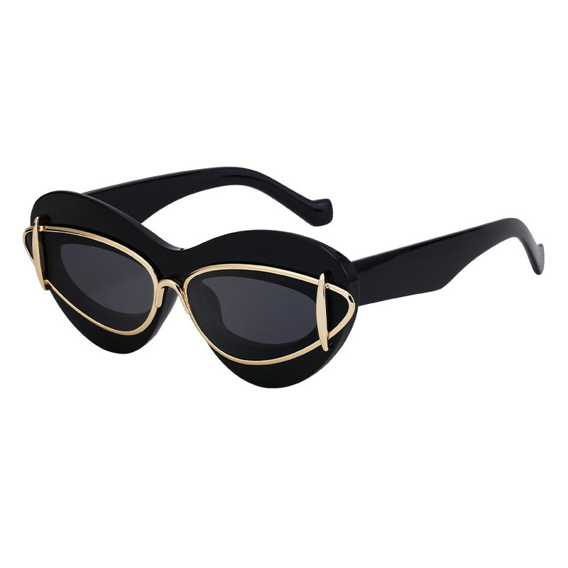 New European And American Fashion Cat-Eye Sunglasses Women Gym From House C1 bright black gold all gray