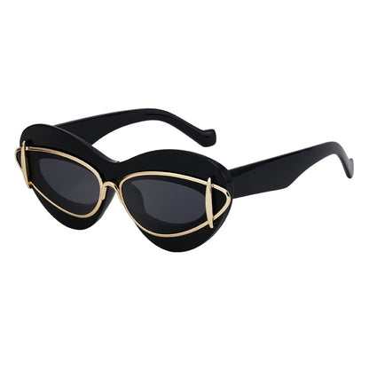 New European And American Fashion Cat-Eye Sunglasses Women Gym From House C1 bright black gold all gray