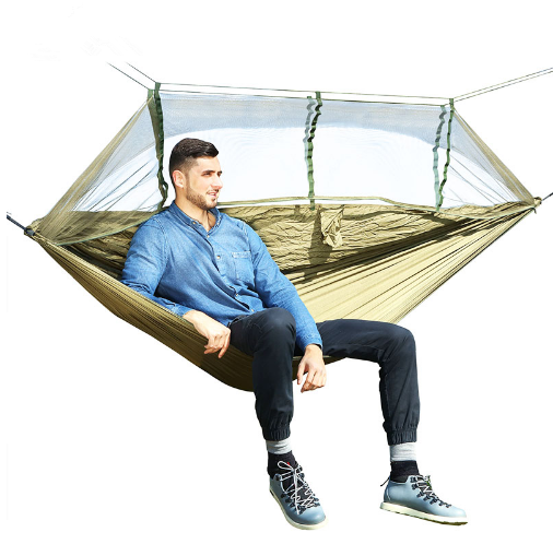 Outdoor Parachute Cloth Hammock Couble with Mosquito Net Light