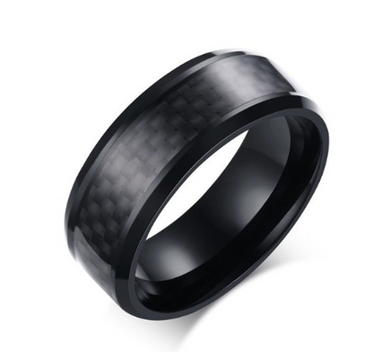 Black Carbon Fiber Inlay Men's Wedding Brand Ring Stainless Steel Jewelry 8mm Jewelry dealsniper-net 10 Black