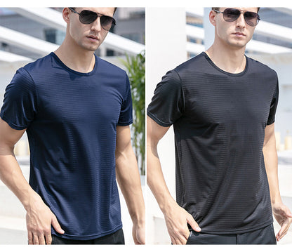 Ice Silk Short Sleeve T-shirt Men's Summer T-shirt Men DealSniper.net 2round neck navy to black gre 2XL
