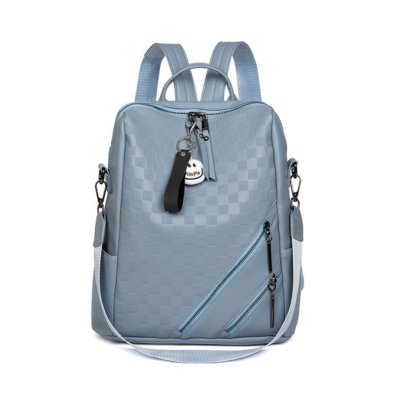 Fashion Checkerboard Backpack Casual Shoulder Bag Women dealsniper-net Blue No Pendant