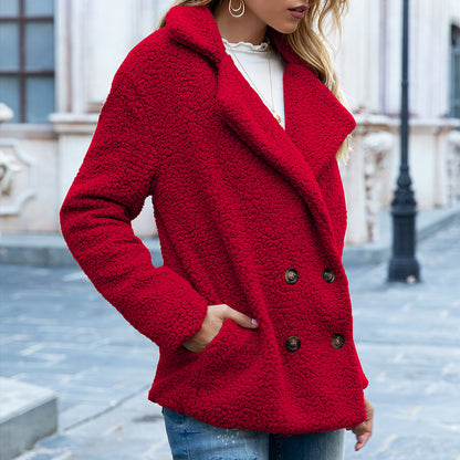 Loose Lapel Fluffy Coat Winter Button Jacket Cardigan Women dealsniper-net