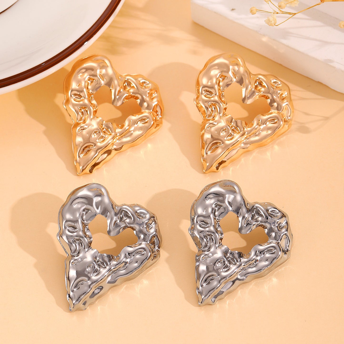 New Pleated Lava Hollow Heart-shaped Earrings Personality Jewelry dealsniper-net