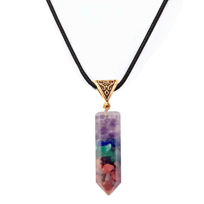 Seven Chakra Natural Crushed Stone Hexagon Column Necklace Aura Pendant Jewelry dealsniper-net