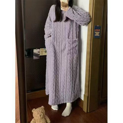 Winter Coral Fleece Sleepwear Women's Nightgown Women DealSniper.net Light Purple L