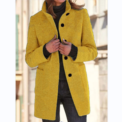 Fashion Stand Collar Woolen Coat With Pockets Fall Winter Women dealsniper-net