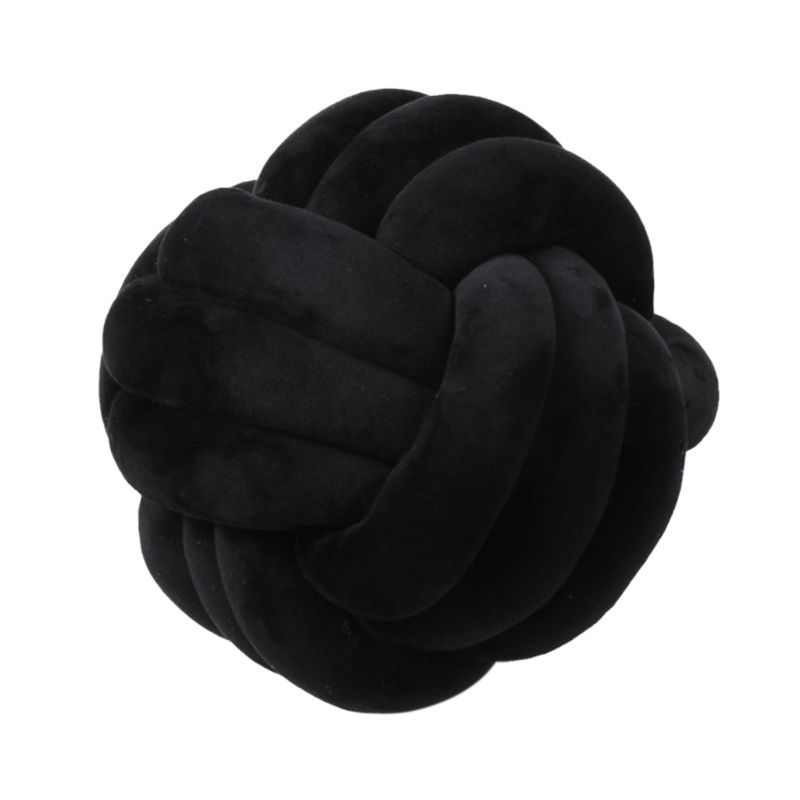 Knotted Plush Ball Design Round Throw Pillow House DealSniper.net Black 20cm