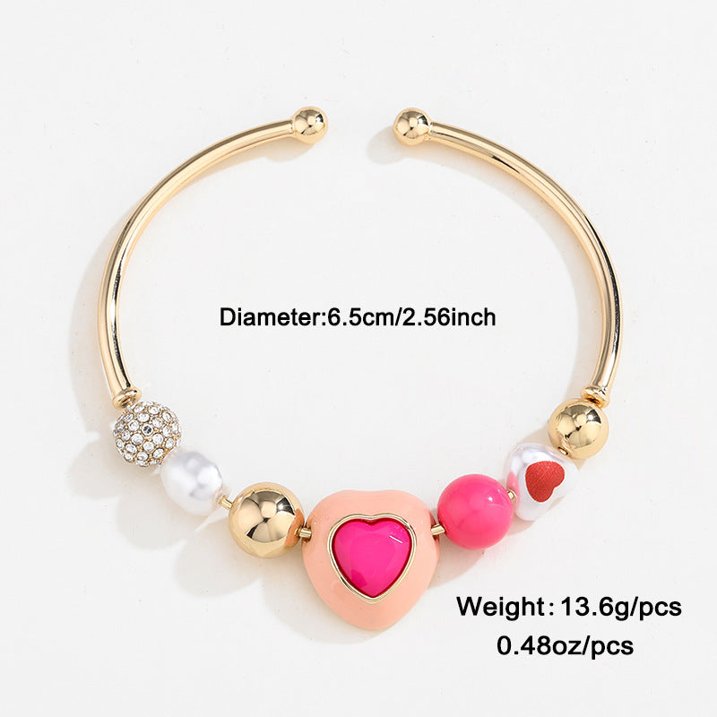 Fashion Original Design Heart Peach Pearl Combination Bracelet Suit Jewelry dealsniper-net DNXB04182color