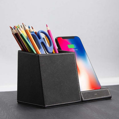 Leather Pen Holder Wireless Charger Wireless Phone Charger Electronics DealSniper.net