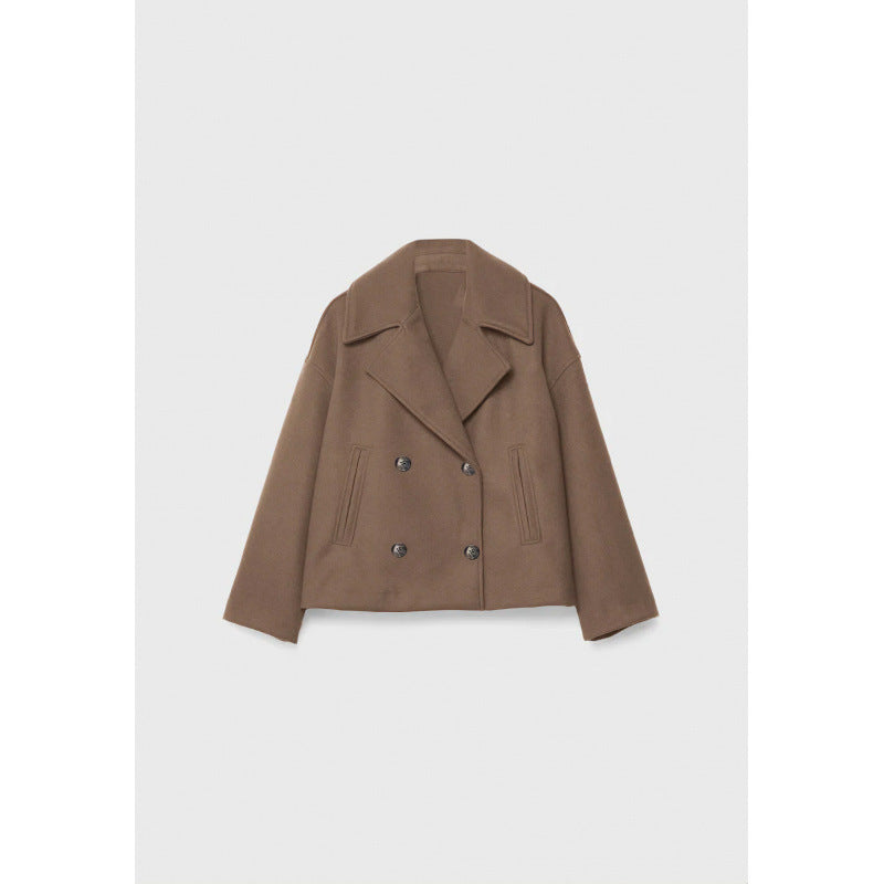 Ins Double-breasted Lapel Blazer Jacket Fashion Loose Woolen Women null