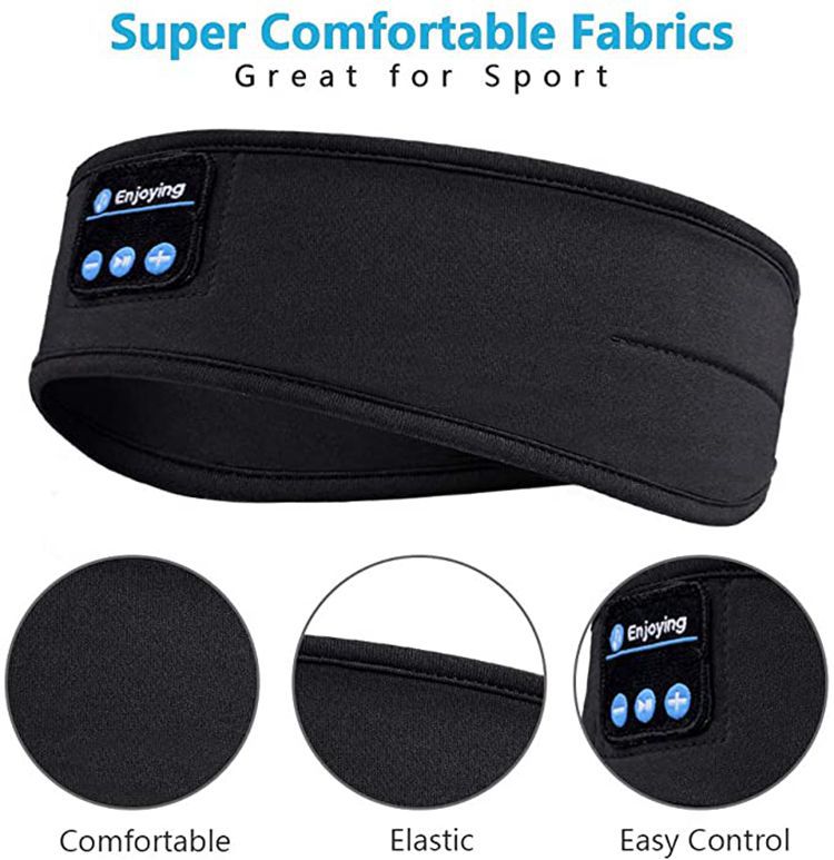 Wireless Bluetooth Sleeping Headphones Headband Thin Soft Elastic Comfortable Music Ear Phones Eye Mask For Side Sleeper Sports Sports DealSniper.net Black 2pcs
