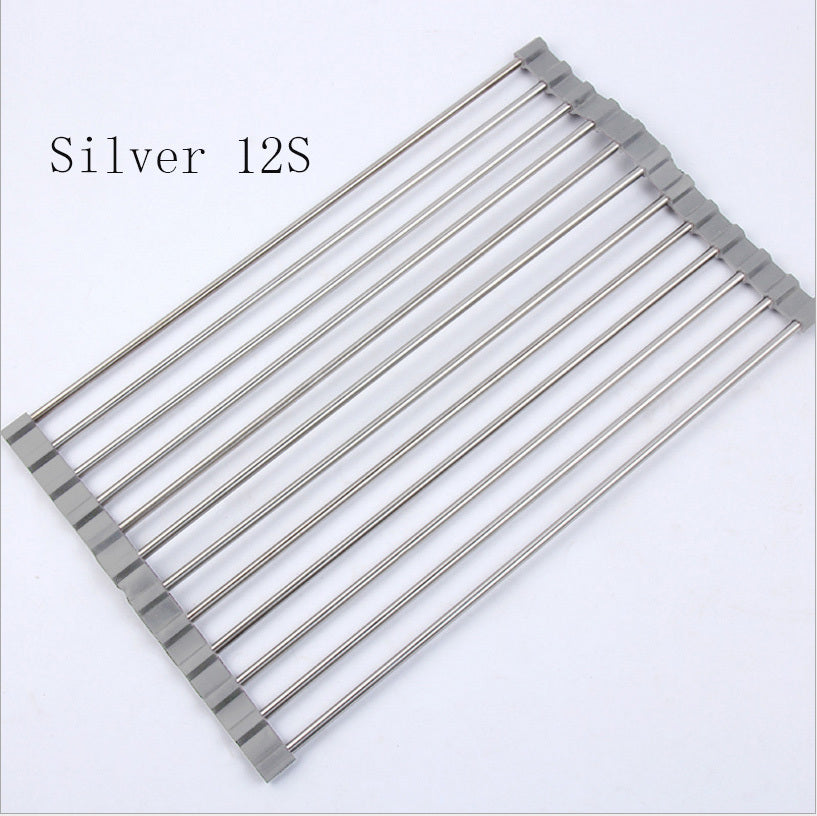 Folding Kitchen Drain Sink Rack Stainless Steel Kitchen DealSniper.net Silver 12S