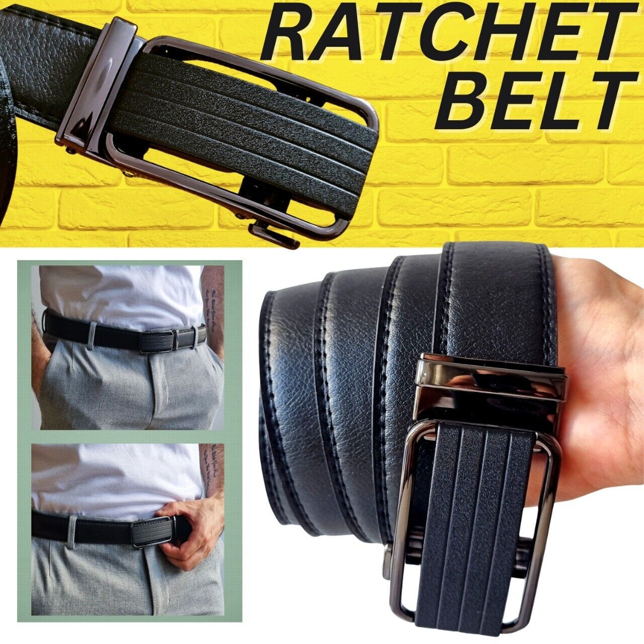 Microfiber Leather Mens Ratchet Belt Belts For Men Adjustable Size, Slide Buckle Men dealsniper-net