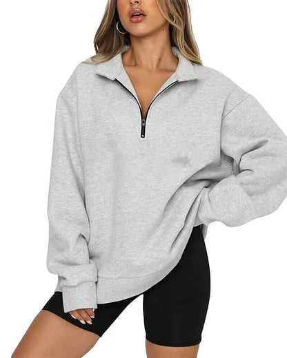 Women Sweatshirts Zip Turndown Collar Loose Casual Tops Clothes Women dealsniper-net