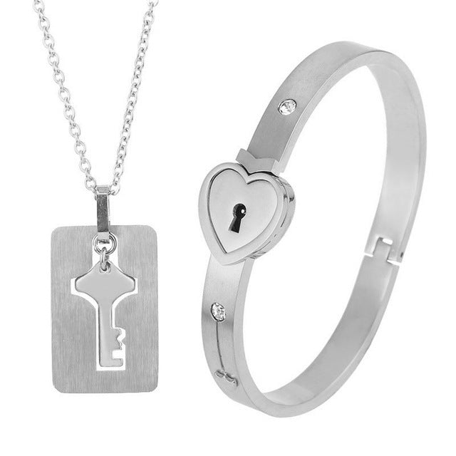 Titanium Steel Couple Love Lock, Bracelet, Key Set, Necklace Jewelry dealsniper-net 1 Style