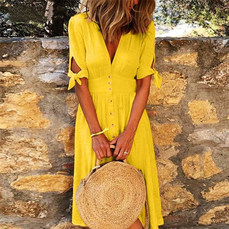 V-neck tie dress Women DealSniper.net Yellow 3XL