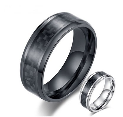 Black Carbon Fiber Inlay Men's Wedding Brand Ring Stainless Steel Jewelry 8mm Jewelry dealsniper-net