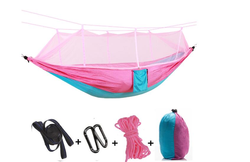 Outdoor Parachute Cloth Hammock Couble with Mosquito Net Light