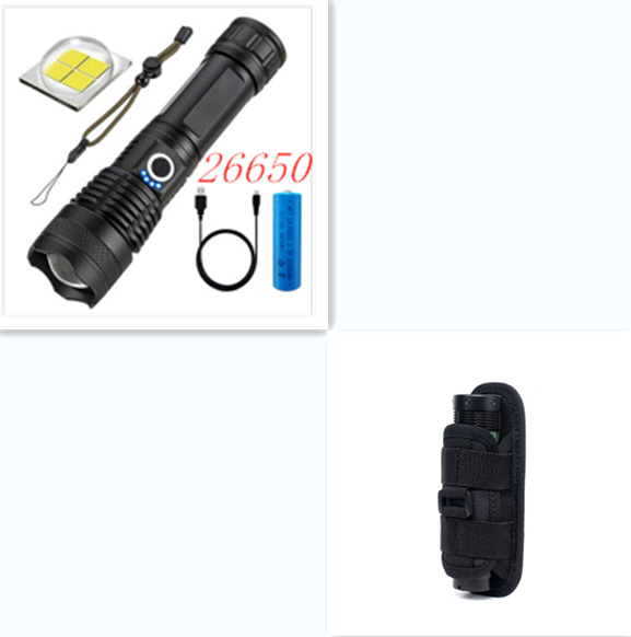 Strong Light Flashlight, Rechargeable, Zoom Power Display, Outdoor Super Bright And Portable Outdoor dealsniper-net P50 wick 26650battery suit