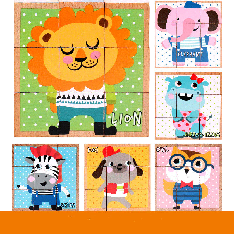 High-grade Six-face Picture Wooden Jigsaw 3D Puzzle Toys Gifts