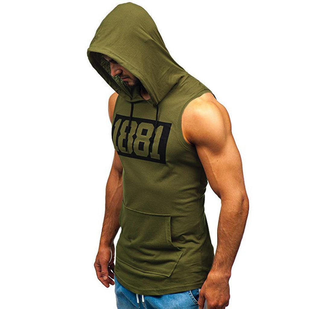 Men's Sleeveless Vest Letter Printed Hoodie Sports Tops Men dealsniper-net