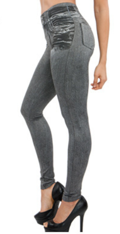 Fake Pocket Corset Denim Leggings Women dealsniper-net Grey 3XL