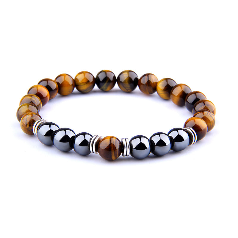 Explosion Style Yellow Tiger Eye Bracelet Fashion Simple Obsidian Alloy Separator Elastic Bracelet Jewelry dealsniper-net 17cm